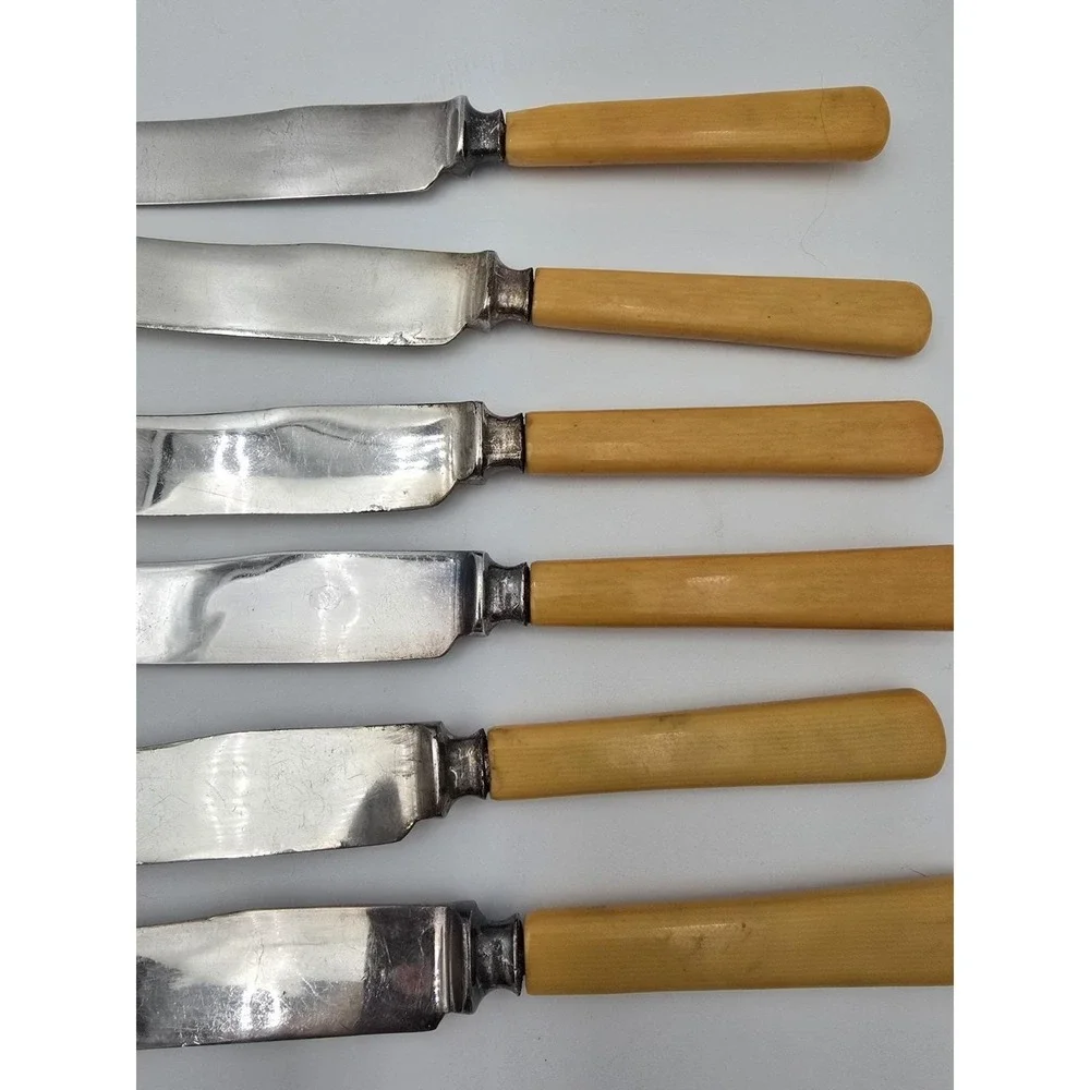 Silverplate Knives Celluloid Handles Set of 6 Vintage AS-IS Silver Plated